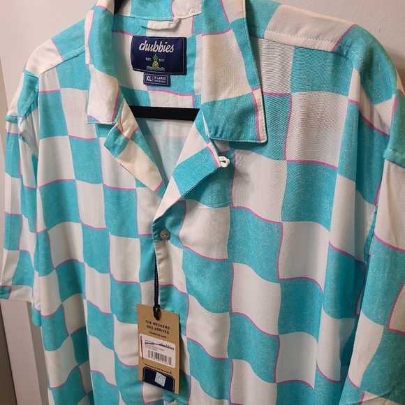 *SOLD* NEW Chubbies Mens Sunday Camp Shirt Blue Checker XL Retro 90s - Picture 4 of 11